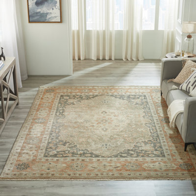 Chatrice Hand-Knotted Grey/Rust/Beige Wool Area Rug