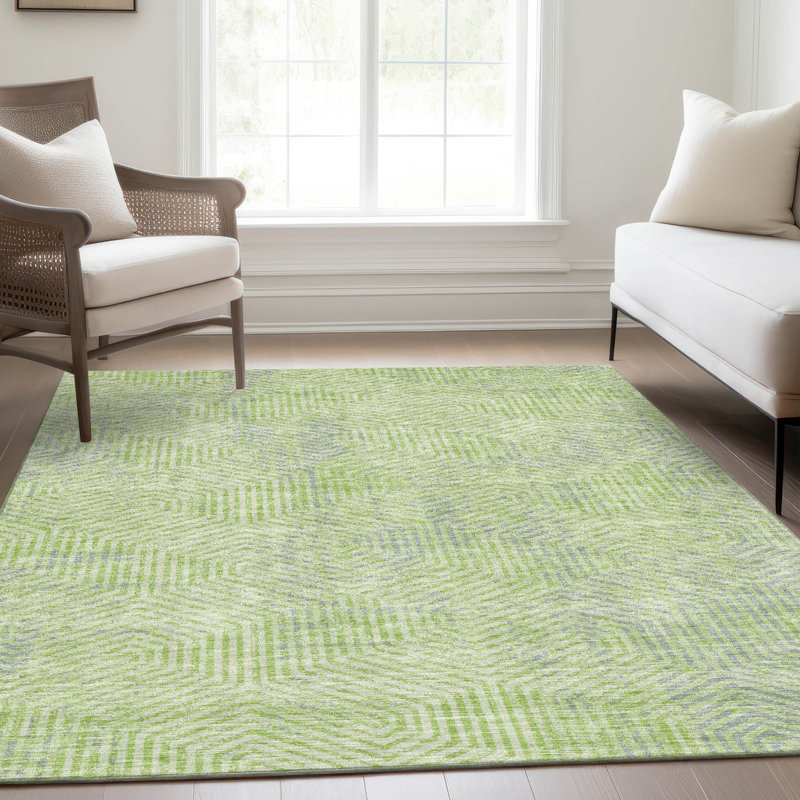 Premium Machine Washable Prisco Lime Rug, Rectangle 2'6" x 3'10"