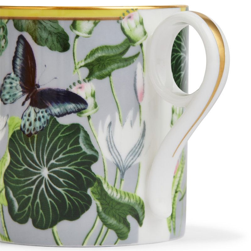 Small Blue Ceramic Floral and Animal Print Mug
