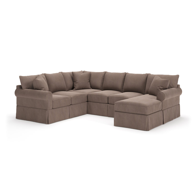 Amari Slipcovered U-Sectional, Right Hand Facing, Bella Cocoa Performance Velvet