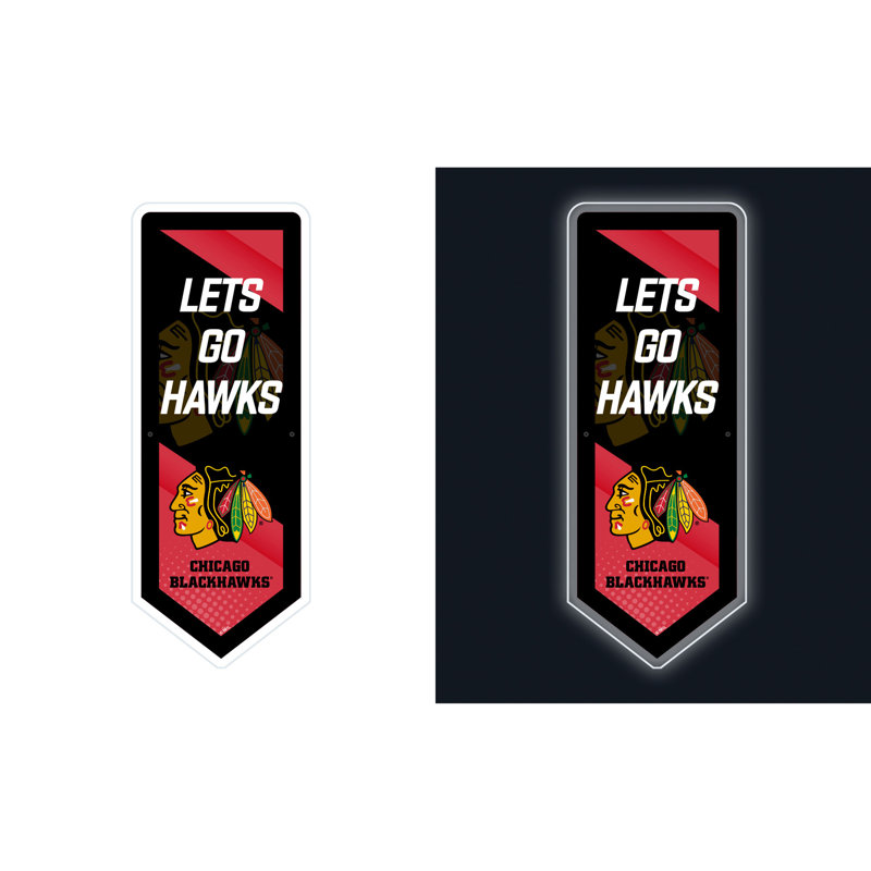 NHL Team Pennant Shaped LED Lighted Wall Sign, Chicago Blackhawks