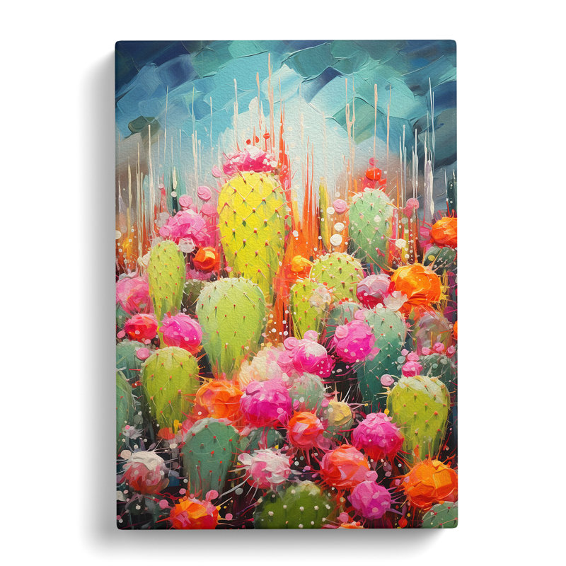 Cactus Action Painting - Wrapped Canvas Print, 76cm H x 50cm W x 3cm D