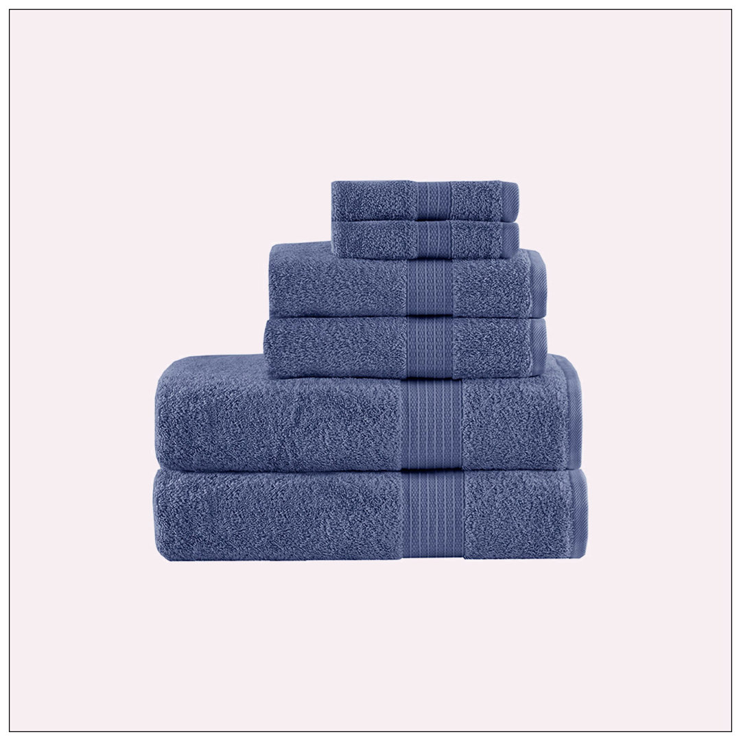 6 Piece 100% Organic Cotton Bath Towels Multi-Size Set Madison Park Color: Navy