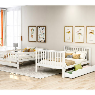 White Full - Over Bunk Bed With Shelves And 6 Storage Drawers, Four Compartments Under Stairs For Necessities, No Spring Box Required Bed, Colour, Drawers Efficient Space Utilization, Solid Staircase
