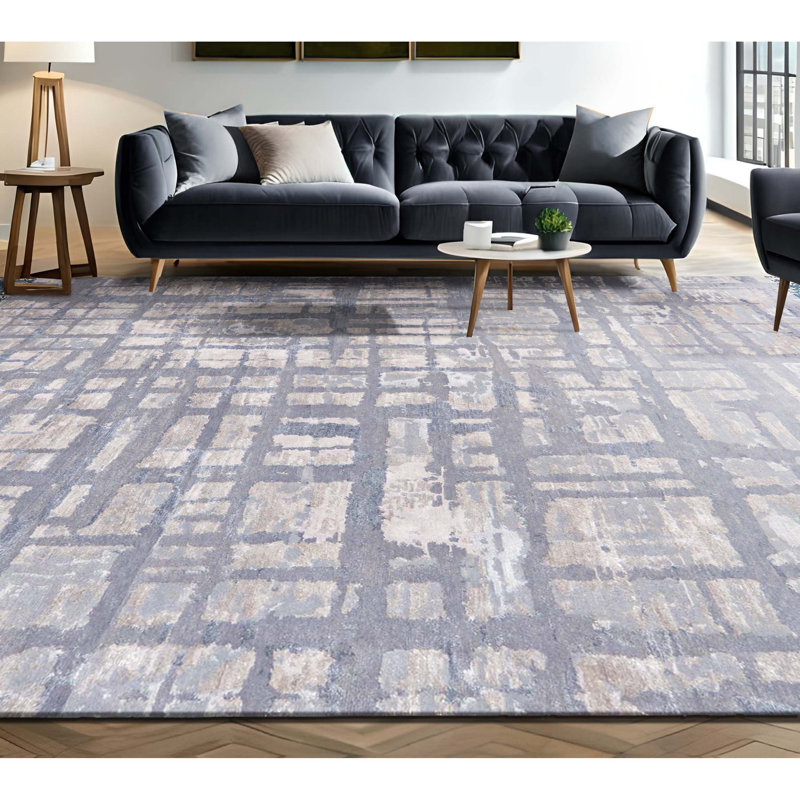 Tapis argenté et gris de haute qualité noué à la main Windsom, Rectangle de 5 pi x 8 pi