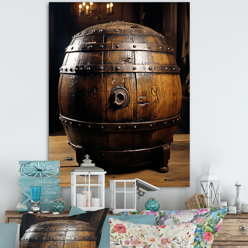 Tonneau de vin en bois brun - art mural vin, H 20 po x l 12 po x P 1 po, Toile tendue