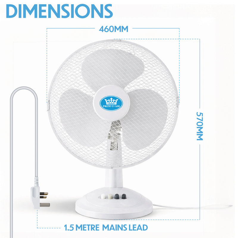 16" Desk Fan with Oscillation, 3 Speeds