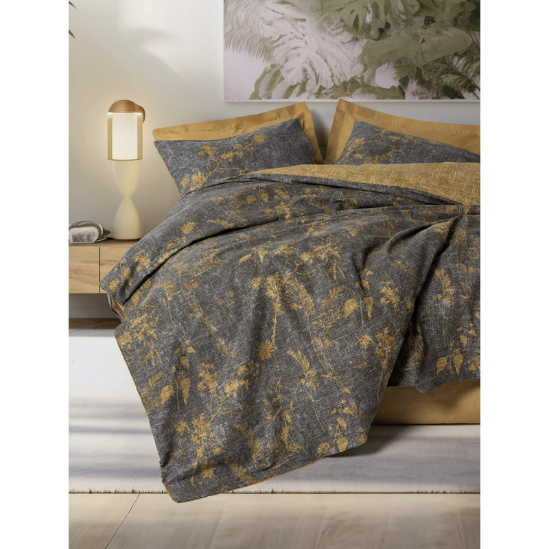 100% Cotton Ranforce King Quilt Cover Set, Mustard Color, 94.5 x 86.6 inches | Includes 2 Pillowcases (23.6 x 23.6 inches) | Pigment Printed, Machine Washable, Envelope & Button Closure | Soft & Durable Bedding