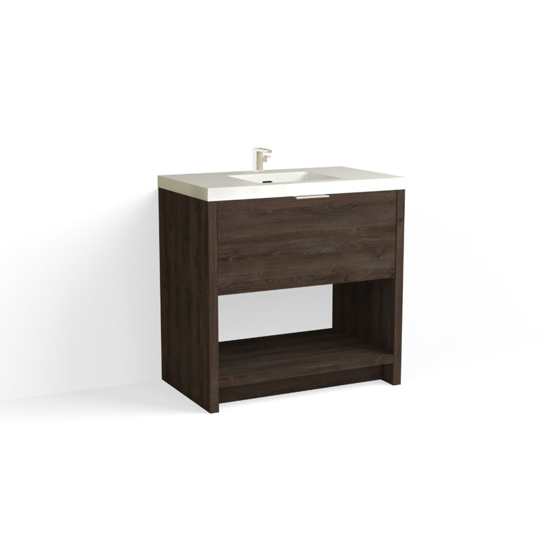 Vista 36" W Freestanding Single Bathroom Vanity, Single-Hole, White Gloss, White Nanomatte/Matte Black