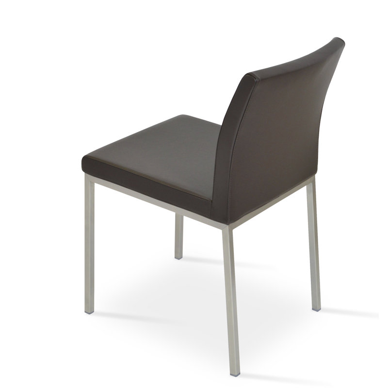 18'' H Upholstered Metal Side Chair, Chrome, Grey Faux Leather