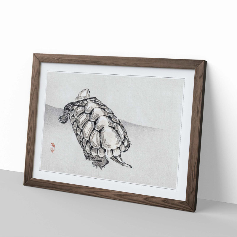 Turtle by Kono Bairei - Picture Frame Painting Print, 35cm H x 50cm W x 2cm D, Walnut