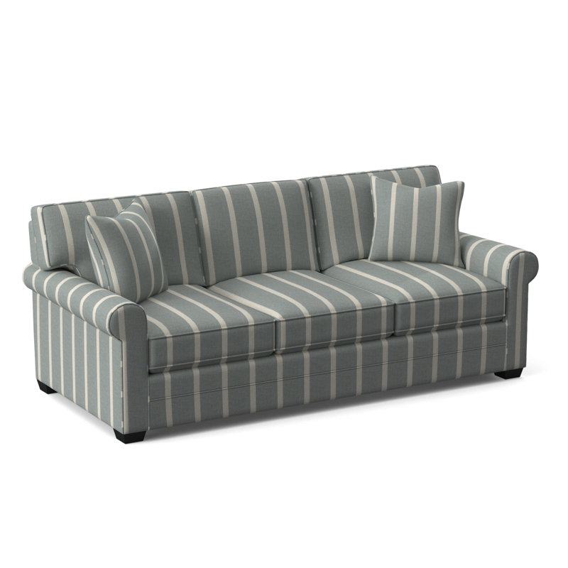 Bedford 86'' Upholstered Sofa, Black Finish, Light Blue and White Stripe; 0256-54