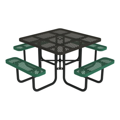 Open Air Series Square Picnic Table with Benches, Umbrella Hole, and Surface Mount