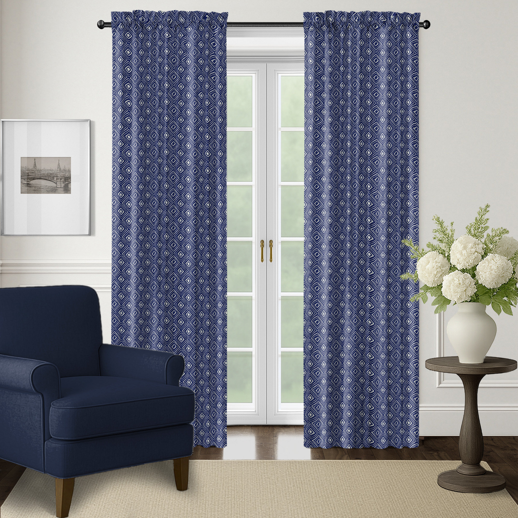 Bungalow Rose Thorne Navy Rod Pocket Drapery Panel Set of 2 - 50x72