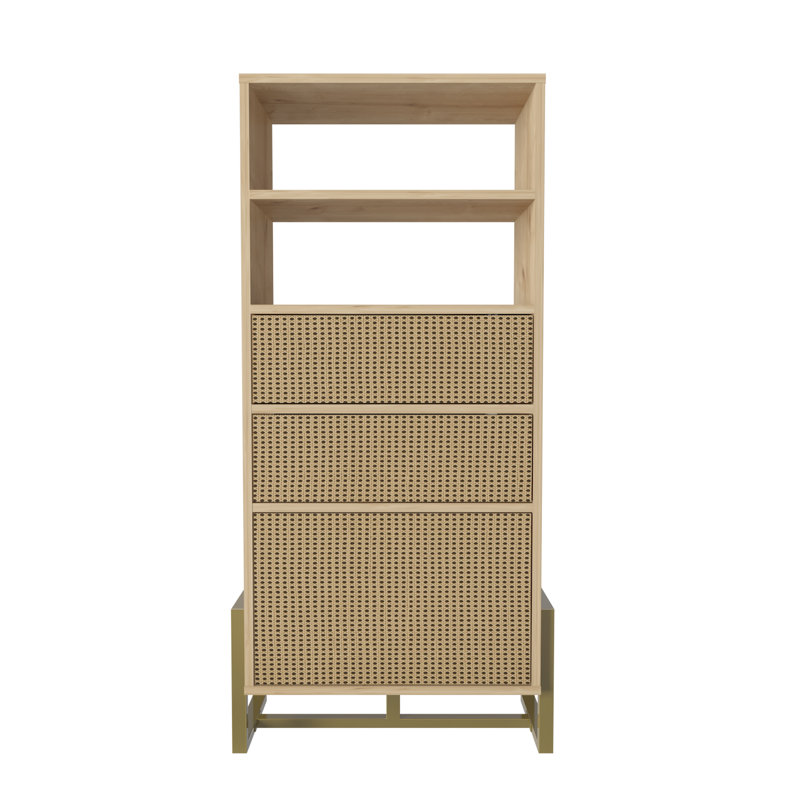 Nibley 136.8 cm H x 60 cm W Iron Standard Bookcase, Sapphire Oak/Rattan Patterned