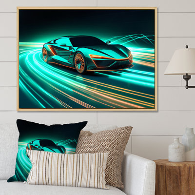 Art mural sur toile de voiture de sport, reproduction de voiture exotique néon - bleu sarcelle exotique voiture I