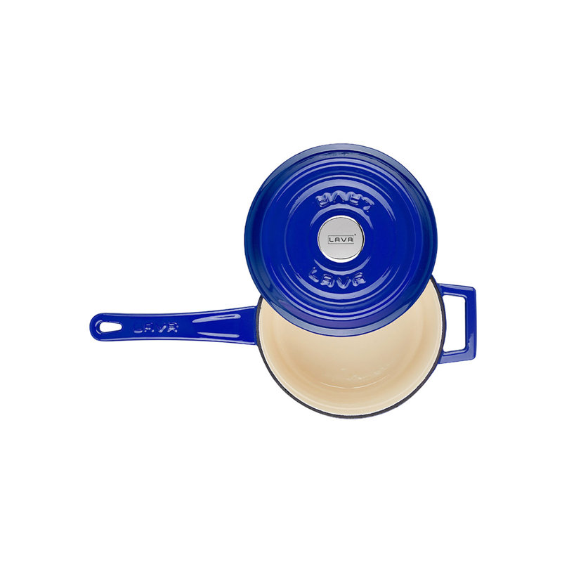 Lava Enameled Cast Iron Saucepan 1.5 Quart Round with Lid, Navy Blue/Cream