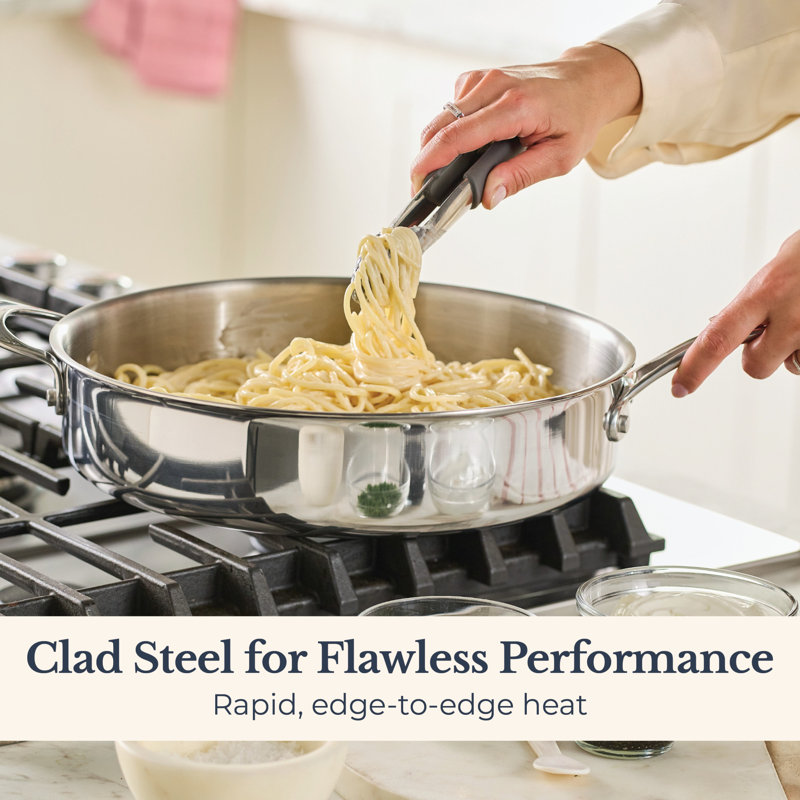 Vanderpump By Anolon Tri-Ply Clad Stainess Saute Pan with Lid, 5-Quart, Stainless Steel