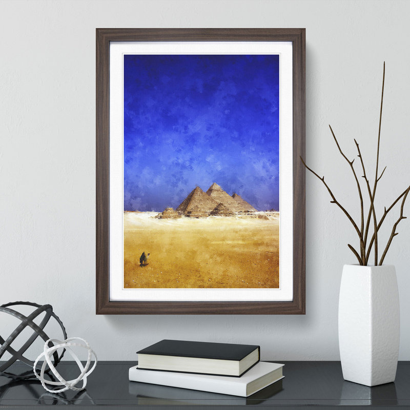 Camel by the Pyramids of Giza - Picture Frame Graphic Art Print, 87cm H x 62cm W x 2cm D, Walnut Framed