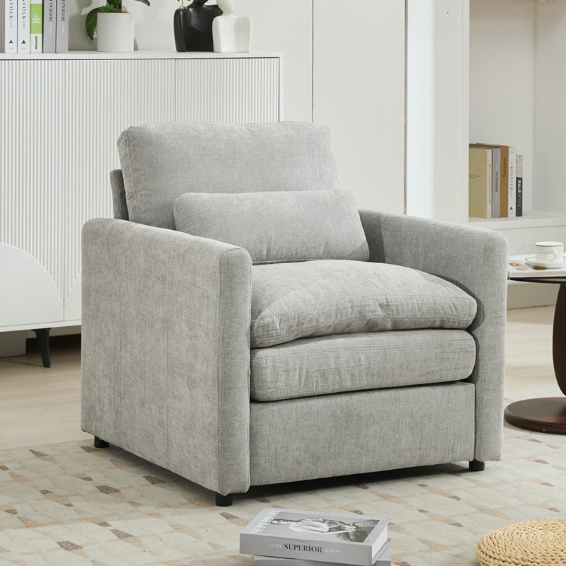 Fauteuil simple surdimensionné rembourré, Gris clair