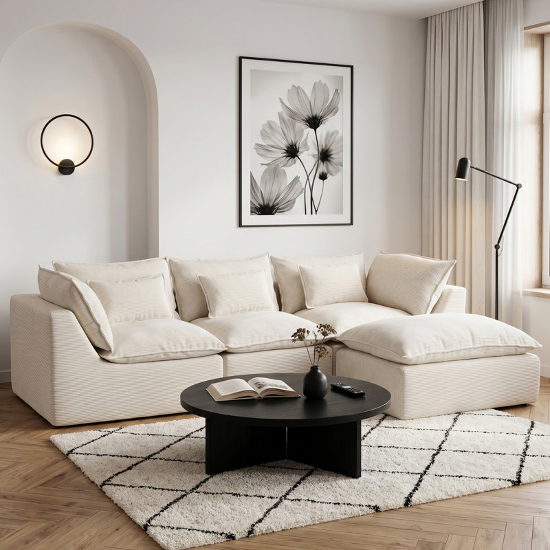 Canapé modulaire en L 102,3 po pour canapé modulaire à 3 places en L 102,3 po, Forme en L, Blanc