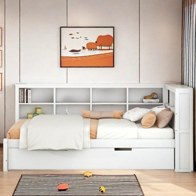 Wooden Daybed With Twin Size Trundle, Storage Shelf And Usb Charging Ports by Harriet Bee