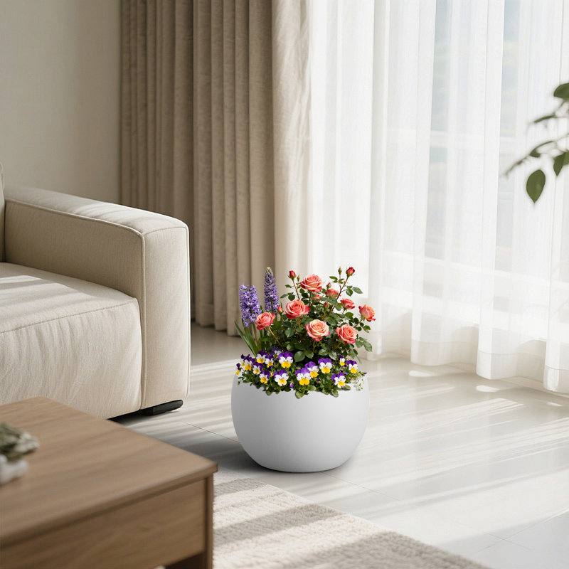 11 in. Small Blue Gray Concrete Round Planter / Pot Decorative Planter Bowl with Drainage Hole, 8" H x 12" W x 12" D, Gray