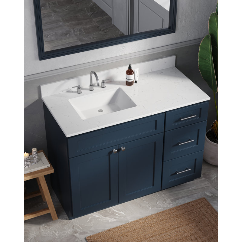 Meuble-lavabo simple avec plateau en quartz Disar, Gauche, Bleu