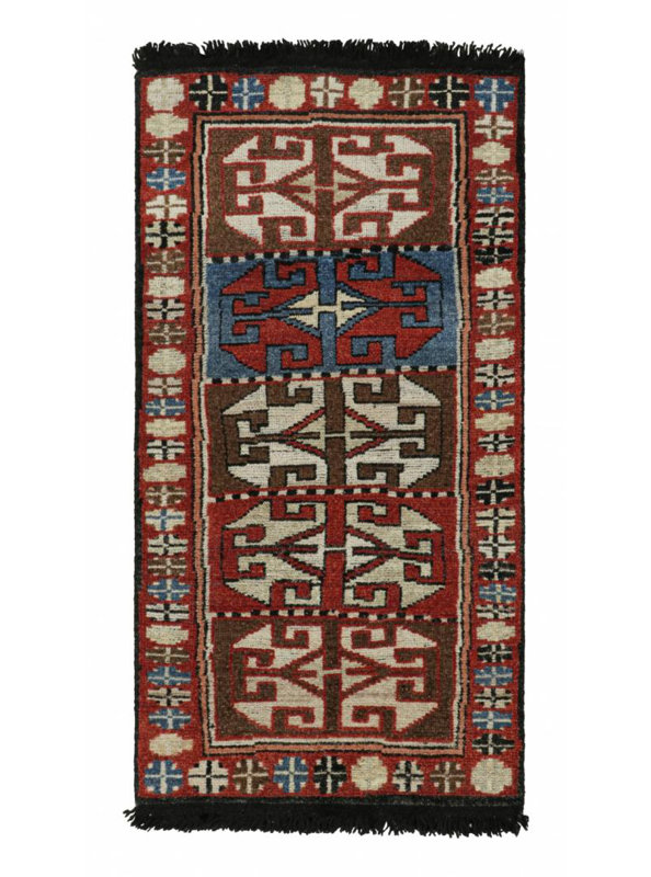 Burano Hand Knotted Wool Geometric Area Rug, Red Black, Rectangle 8' x 10'