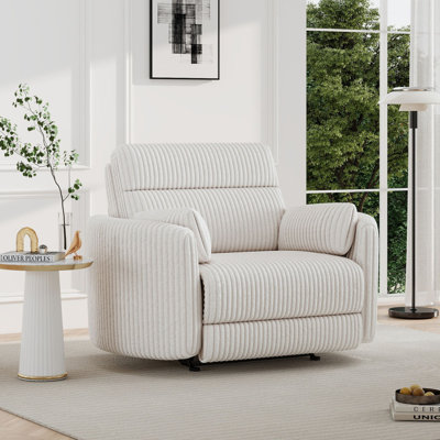 52.4" Wide Modern Corduroy Power Glider  Recliner  With Two Accent Pillows & Charging Ports