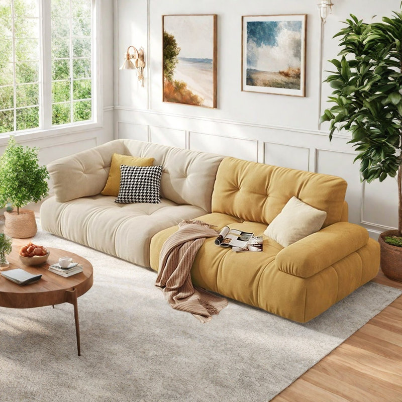 Modern Simple Cream Style Sofa, Yellow/Cream