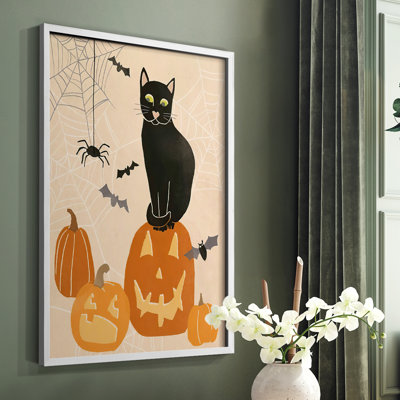 «Pumpkin Patch Cats II», reproduction encadrée - bois massif