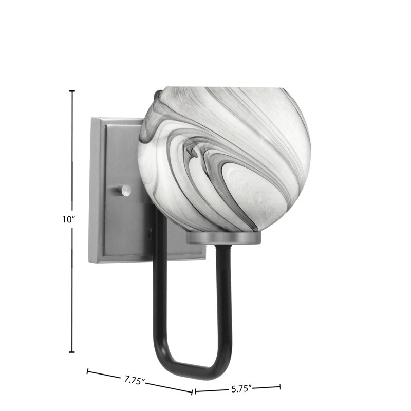 Amarmula 1 Light Wall Sconce, Matte Black & Graphite Finish, 5.75" Onyx Swirl Glass, Black/Nickel