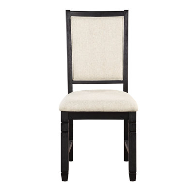 Black Finish Wooden Dining Chairs 2Pcs, Textured Beige Fabric Upholstery, Transitional Style 2Pcs , Seat, Wood Frame,