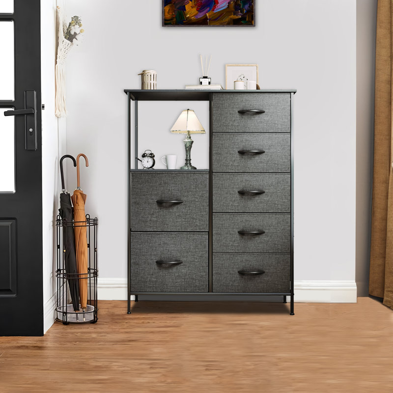 Kamrudeen 33.464566929134'' W 7 - Drawer Dresser, Black/Gray
