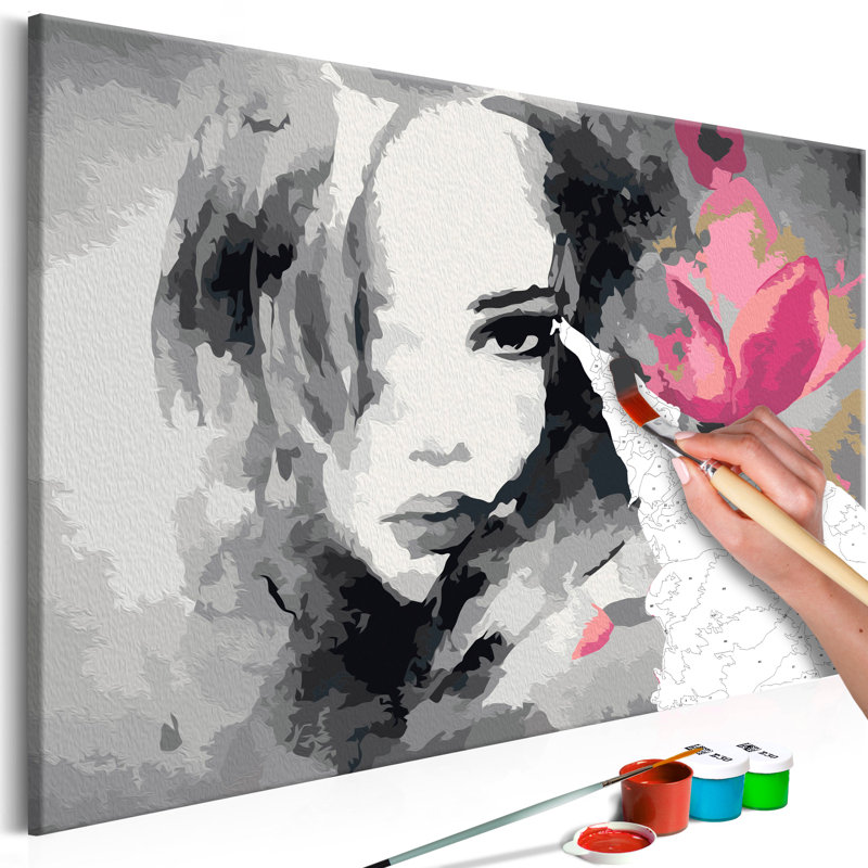 Ensemble de peinture par numéros - Portrait avec une fleur rose