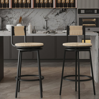 Ensemble de 2 chaises de comptoir pivotantes avec cadre en métal blanc crème