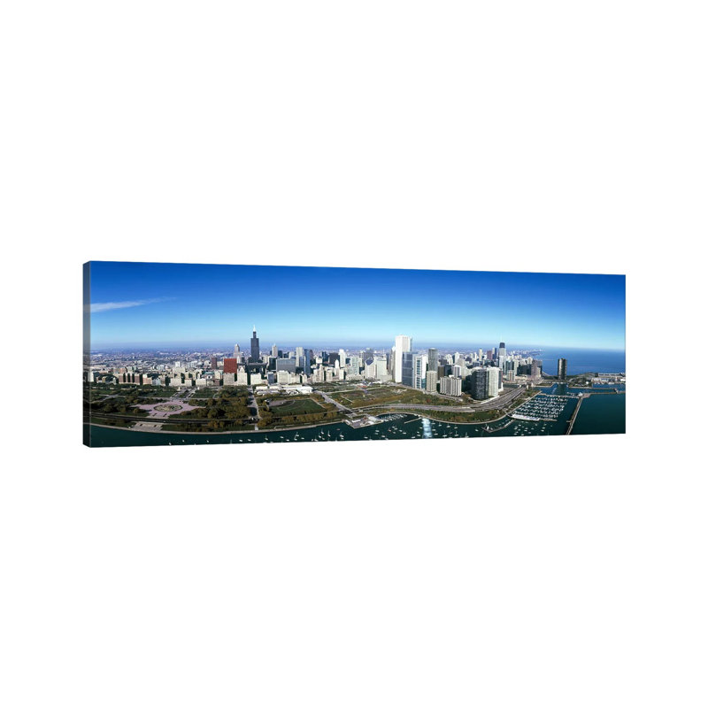 Aerial View Of A Park In A City, Millennium Park, Lake Michigan, Chicago, Cook County, Illinois, USA #2 - Wrapped Canvas Panoramic Print