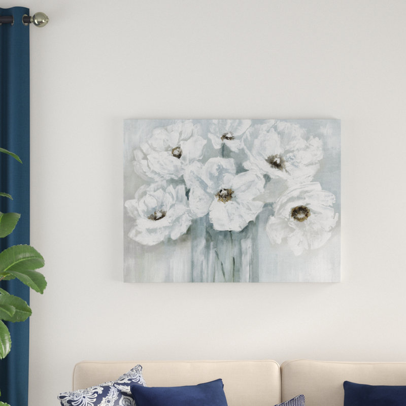 « white de bouquet de bouquet sur gris », reproduction de peinture acrylique sur toile tendue, H 22 po x l 28 po x P 1,5 po