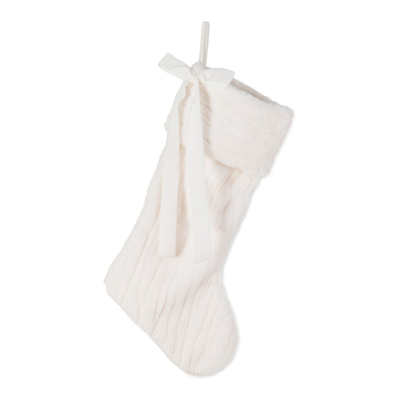 Chaussette de Noël en peluche texturée blanche 24 po L