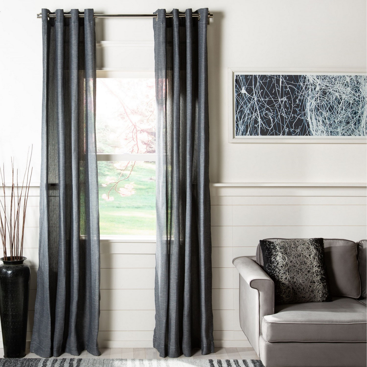 Single Panel Currain Wrought Studio™ Knutsen Chevron Semi-Sheer Grommet Single Curtain Panel ...