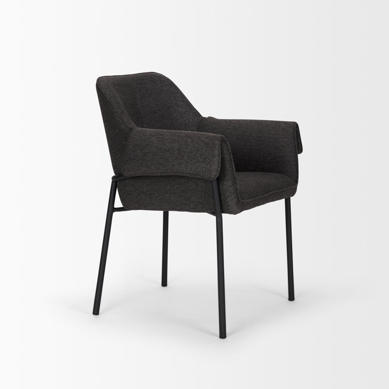 Gray Upholstered Metal Frame Arm Chair