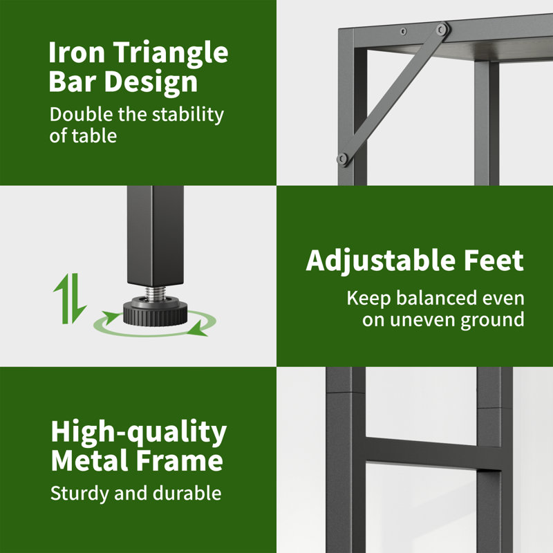 Oak Gray Narrow Console Table with Metal Frame and Storage Shelves