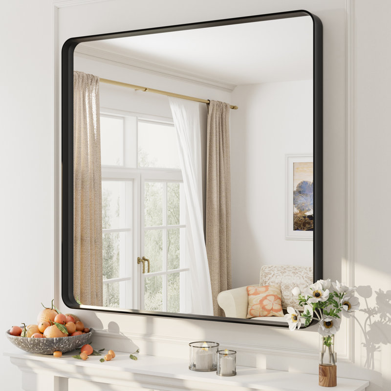Miroir mural Aevar, 36 po x 36 po, Noir mat