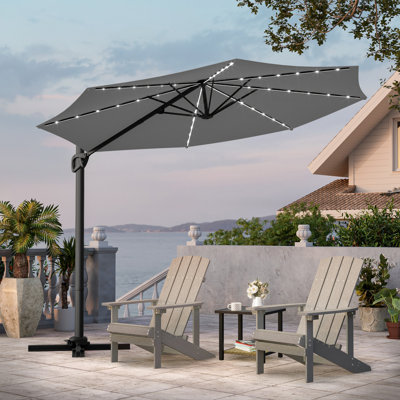 Parasol de patio en porte-à-faux à DEL 10 pi, parapluies ronds robustes et décalés à 360 °