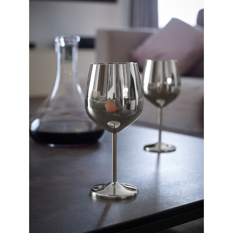 Echtwerk bruchsichere Weingläser/Weinkelche aus Edelstahl, 6tlg, 21x 7,3cm, 0,5L, Silver