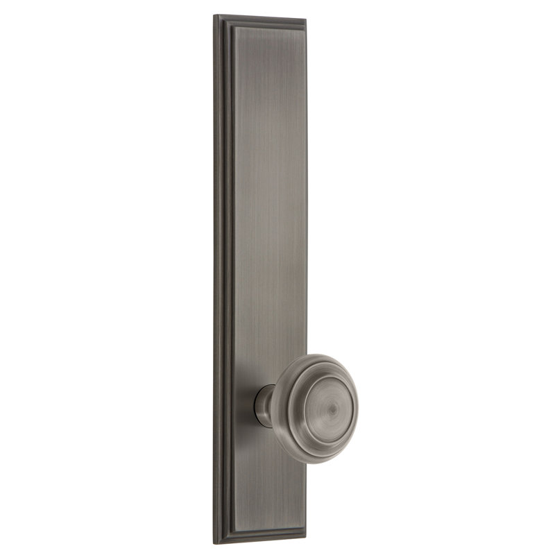 Grandeur Carré Tall Plate Privacy with Circulaire Door Knob, Antique Pewter, 2 3/4", Right Handed