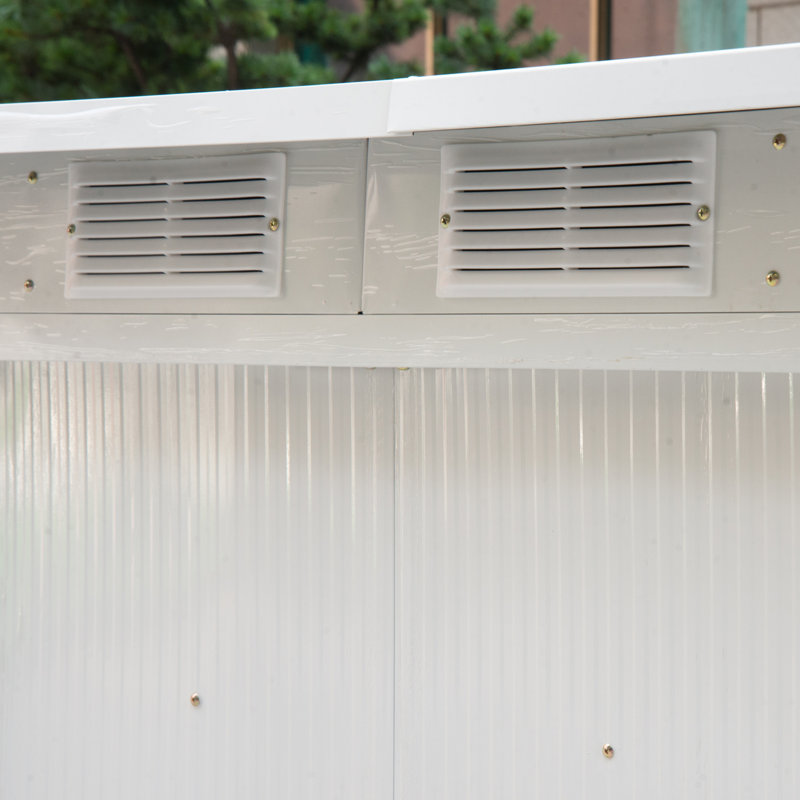 Green and White Metal Garden Storage Shed with Windows