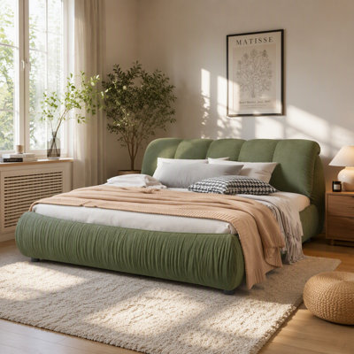 King Size Luxury Upholstered Platform Bed with Oversized Padded Backrest and Solid Wood Frame,suitable for Multiple heights of mattresses