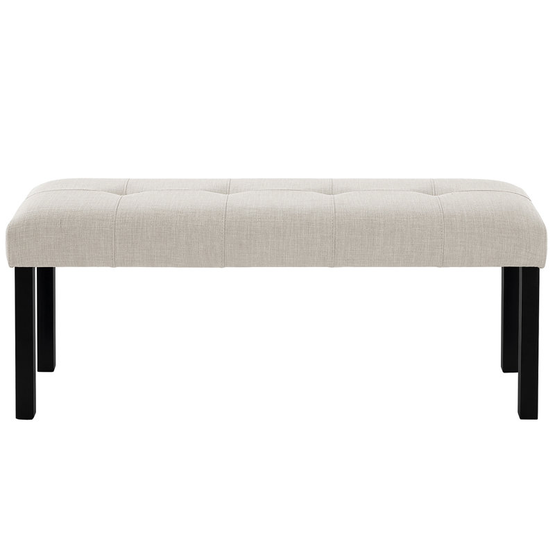 Modern Tufted Linen Dining Bench, Farmhouse Upholstered Entryway Bench With Black Rubber Wood Legs, Versatile, Beige